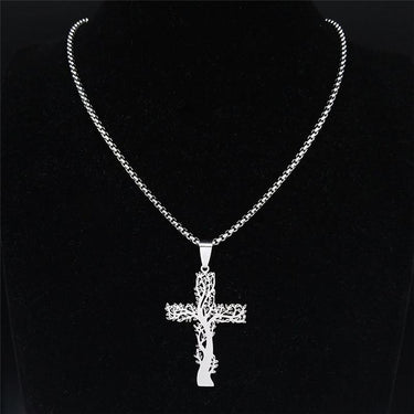 Stainless Steel Tree Of Life Cross Necklace